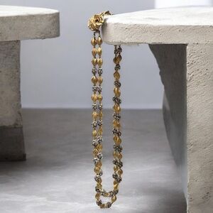 Vintage gold-tone  beaded necklace with clear rhinestones